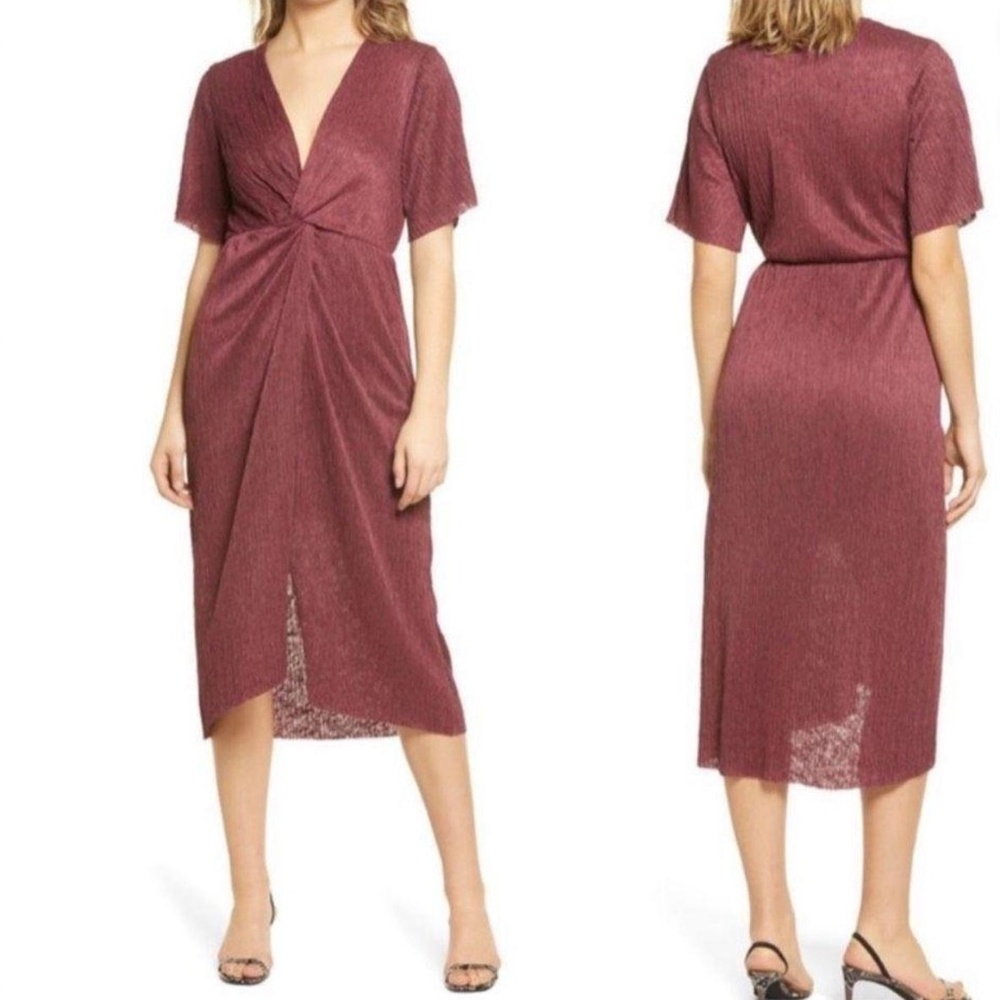 All in Favor Dusty Rose Twist-Front Midi Dress